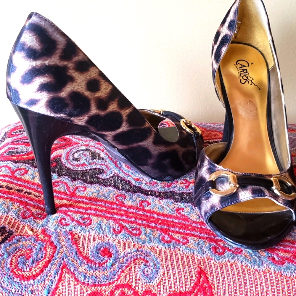 Silk Cheetah Carlos Santana open toe pumps